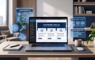 Dashboard di WordPress che mostra funzionalità di intelligenza artificiale per la creazione di contenuti, il design e l'ottimizzazione SEO