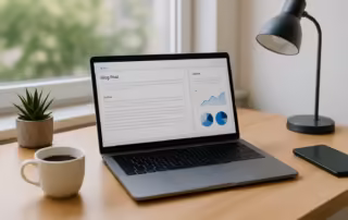 Interfaccia di un software AI per scrivere articoli WordPress su un laptop